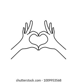 thin line heart hand gesture black icon  concept people body language for insurance romantic date   happy valentines day  flat stroke style logotype graphic art design isolated white