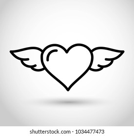 Thin line heart icon with wings vector