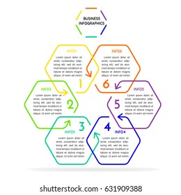 Thin line hexagon  infographic. Business concept with 6 options, steps or processe.