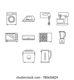 Thin line home appliance icon set