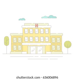 Thin line Hospital building. Tiny Public house. Simple icon in a flat style. Vector EPS 10