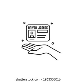 identificación de la licencia del conductor de la mano humana de línea delgada. tendencia de linearto plano simple moderno lootipo simple elemento de diseño de trazo gráfico aislado en fondo blanco. concepto de tarjeta de identificación para la conducción fácil