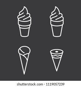 thin line ice cream cone icons set black on white background