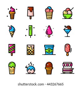Thin line Ice cream icons set, Summer refreshing dessert outline logos vector illustration
