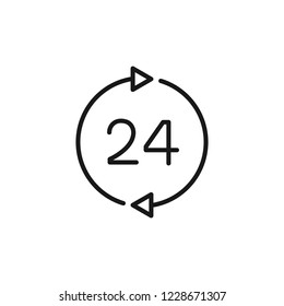 Thin line icon of 24 hour, time, service. Editable vector stroke 64x64 Pixel. 