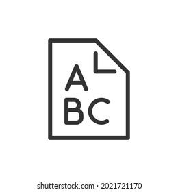 Thin line icon of abc. Vector outline sign for UI, web and app. Concept design of abc icon. Isolated on a white background.
