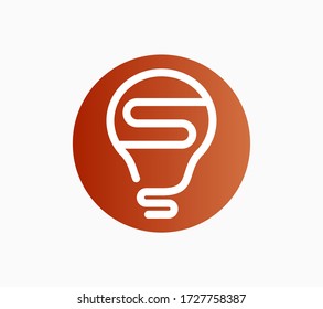 Icono de línea delgada bombilla abstracta. Resumen de diseño del logotipo vectorial de la letra S. 