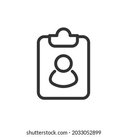Thin line icon of account. Vector outline sign for UI, web and app. Concept design of account icon. Isolated on a white background.