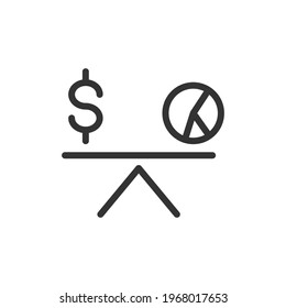 Thin line icon of accounting. Vector outline sign for UI, web and app. Concept design of accounting icon. Isolated on a white background.