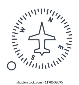 thin line icon airplane instrument, compass, information about direction