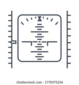 Icono de línea delgada equipo de navegación del avión, pantalla, brújula, información sobre dirección y altímetro