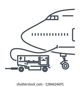 thin line icon airplane on the ground electric power unit, view the nose of the aircraft