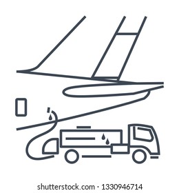 thin line icon airplane on service, maintenance, rear view of the tail