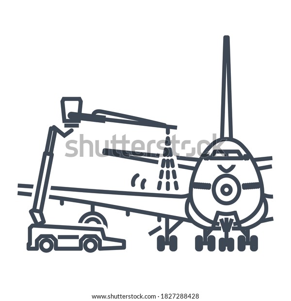 Thin line icon airport aviation\
safety, airplane maintenance service, deicing,\
anti-icing