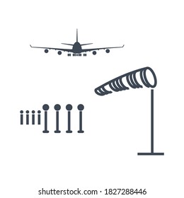 Thin line icon airport, runway lighting, weather vane