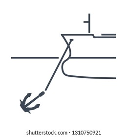 thin line icon anchored ship