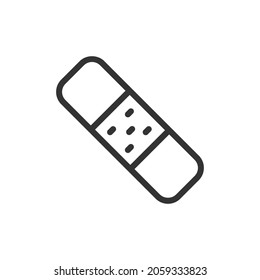 Thin line icon of bandage. Vector outline sign for UI, web and app. Concept design of bandage icon. Isolated on a white background.