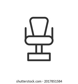 Thin line icon of barber chair. Vector outline sign for UI, web and app. Concept design of barber chair icon. Isolated on a white background.