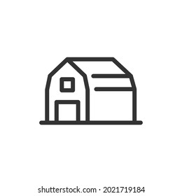 Thin line icon of barn. Vector outline sign for UI, web and app. Concept design of barn icon. Isolated on a white background.