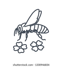 thin line icon bee and flowers