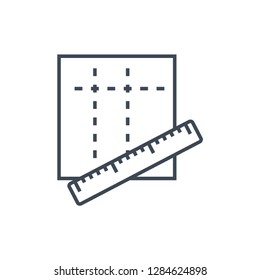 thin line icon blueprint, ruler marking, measurement