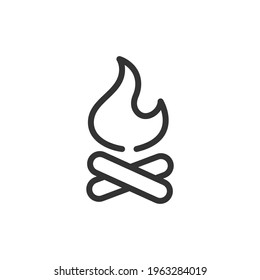 Thin line icon of bonfire. Vector outline sign for UI, web and app. Concept design of bonfire icon. Isolated on a white background.