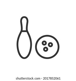 Thin line icon of bowling. Vector outline sign for UI, web and app. Concept design of bowling icon. Isolated on a white background.