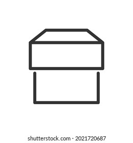 Thin line icon of box. Vector outline sign for UI, web and app. Concept design of box icon. Isolated on a white background.