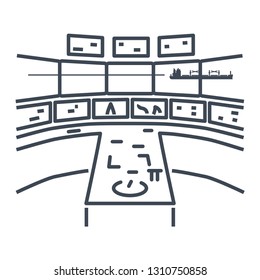 Thin Line Icon Bridge Of A Ship, Wheelhouse, Radar, Control Room, Cabin Of Captain