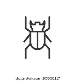 Thin line icon of bug. Vector outline sign for UI, web and app. Concept design of bug icon. Isolated on a white background.