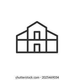 Thin line icon of building. Vector outline sign for UI, web and app. Concept design of building icon. Isolated on a white background.