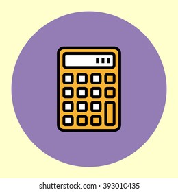 Thin Line Icon. Calculator. Simple Trendy Modern Style Round Color Vector Illustration. 