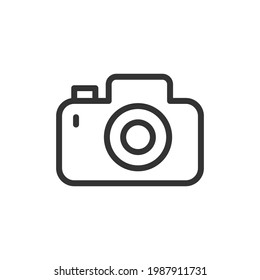 Thin line icon of camera. Vector outline sign for UI, web and app. Concept design of camera icon. Isolated on a white background.