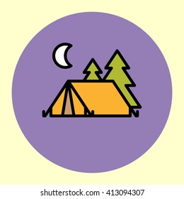 Thin Line Icon. Camping. Simple Trendy Modern Style Round Color Vector Illustration.
