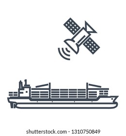 thin line icon cargo container ship, satellite