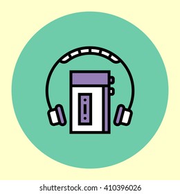 Thin Line Icon. Cassette Player. Simple Trendy Modern Style Round Color Vector Illustration.