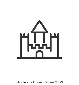 Dünne Linie Symbol des Schlosses. Vektorgrafik-Zeichen für Benutzeroberfläche, Web und App. Konzeption des Schlossbildes. Einzeln auf weißem Hintergrund.