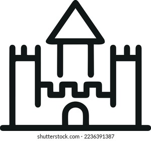Thin line icon of castle. Vector outline sign for UI, web and app. Concept design of castle icon. Isolated on a white background.