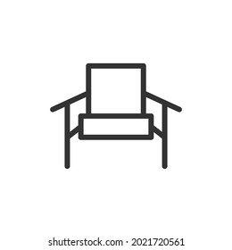 Thin line icon of chair. Vector outline sign for UI, web and app. Concept design of chair icon. Isolated on a white background.