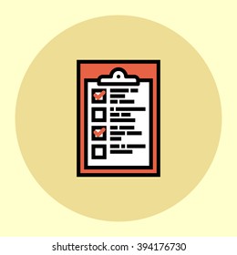 Thin Line Icon. Checklist. Simple Trendy Modern Style Round Color Vector Illustration. 