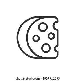 Thin line icon of cheese. Vector outline sign for UI, web and app. Concept design of cheese icon. Isolated on a white background.