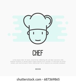 Thin line icon of chef in hat for logo restaurant or cafe. Vector illustration.