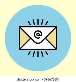 Thin Line Icon. Close Letter Mail. Simple Trendy Modern Style Round Color Vector Illustration.