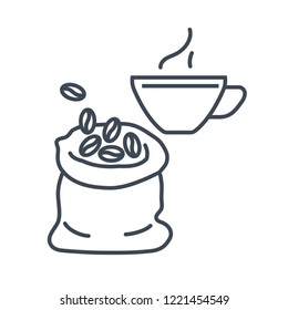 thin line icon coffee bean, cup, sack, bag