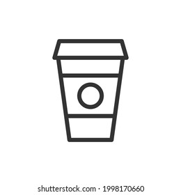 Icône fine de ligne de café à emporter. Image vectorielle, signe avant-plan pour l'interface utilisateur, le web et l'application. Icône Concept design de café à aller. Isolé sur fond blanc.