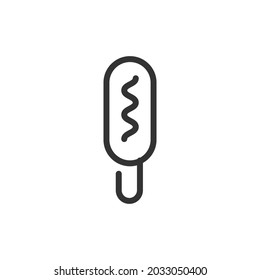 Thin line icon of corn dog. Vector outline sign for UI, web and app. Concept design of corn dog icon. Isolated on a white background.