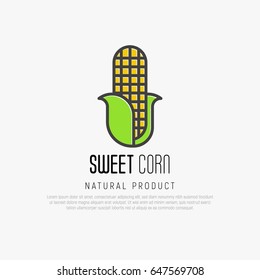 Thin line icon of corn for logo or warning ingredient. Vector illustration.