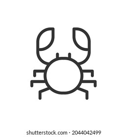 Thin line icon of crab. Vector outline sign for UI, web and app. Concept design of crab icon. Isolated on a white background.
