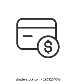Icono de línea delgada de la tarjeta de crédito. Signo de contorno vectorial para interfaz de usuario, web y aplicación. Diseño conceptual del icono de la tarjeta de crédito. Aislado sobre un fondo blanco.