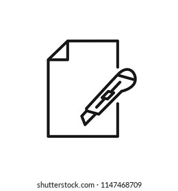 Thin line icon of Cut, Cutting, cutter, Blade, Carpentry, tool. Editable vector stroke 64x64 Pixel.